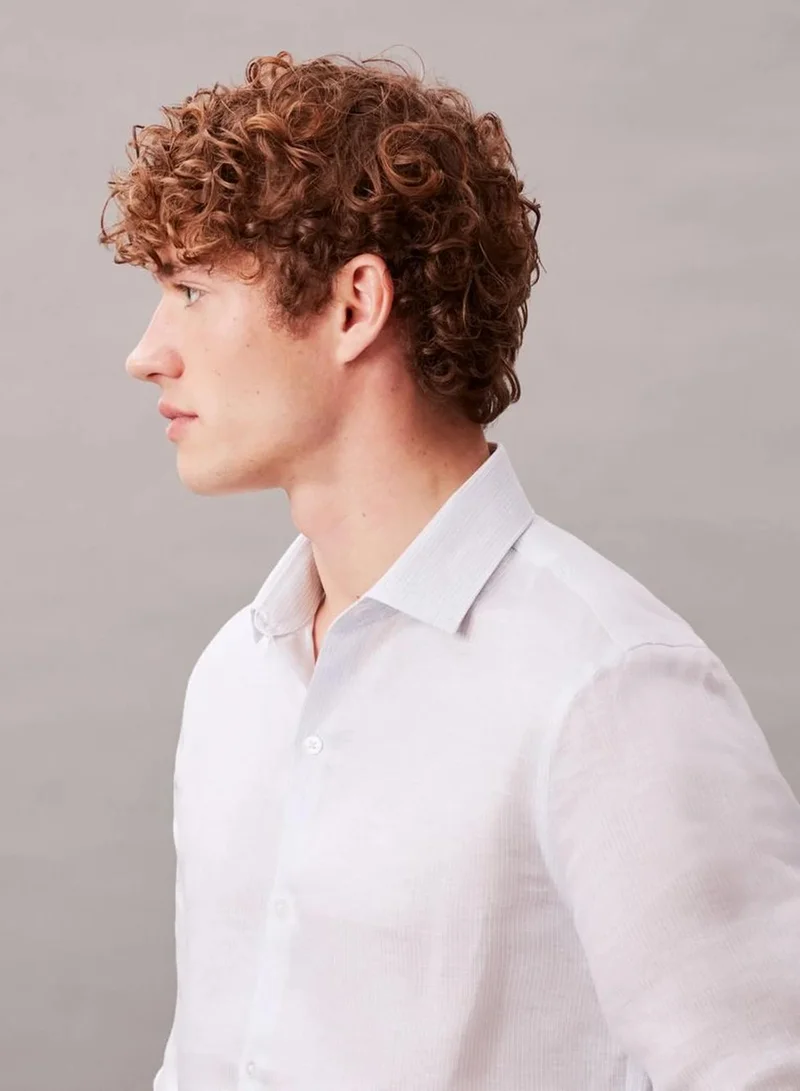 Calvin Klein BLUE MULTI Slim Striped Linen Blend Shirt for Men | Best Price UAE