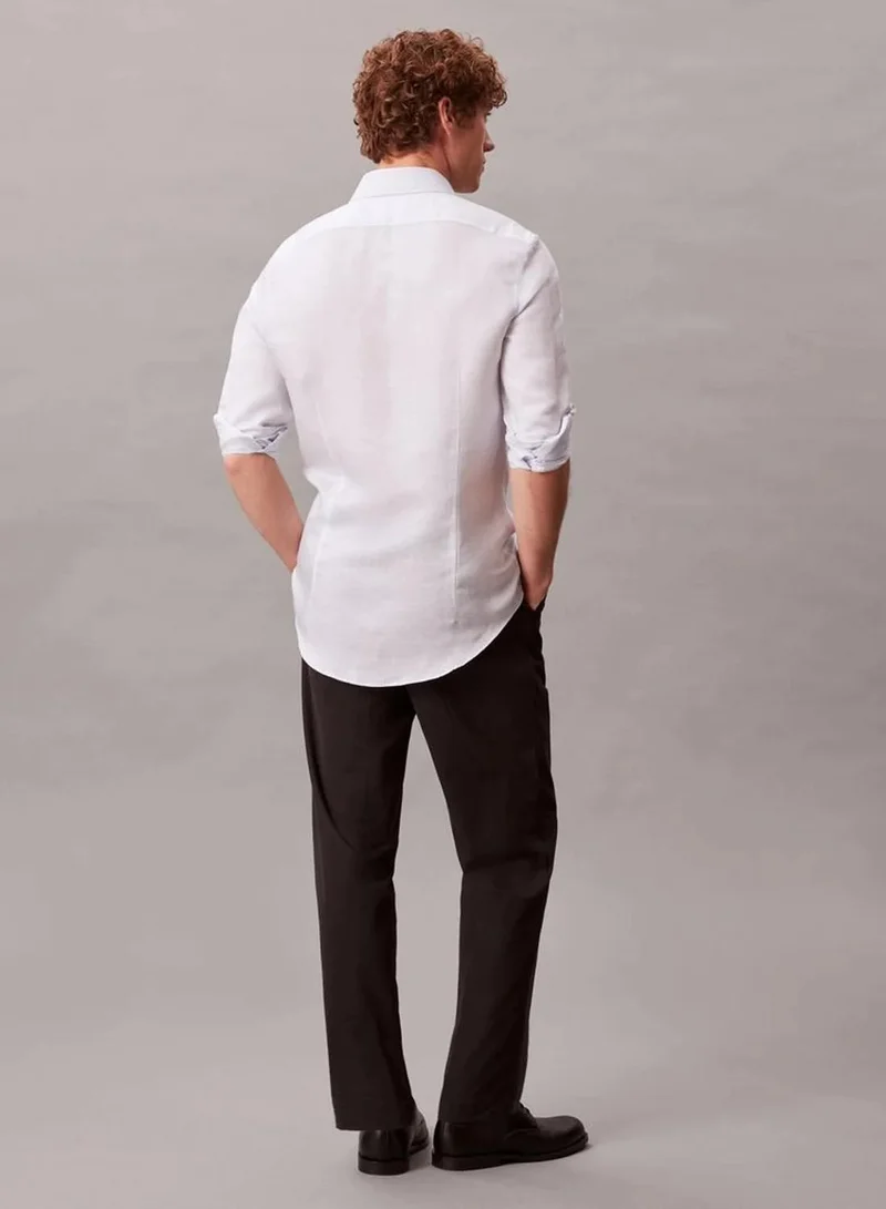 Calvin Klein BLUE MULTI Slim Striped Linen Blend Shirt for Men | Best Price UAE