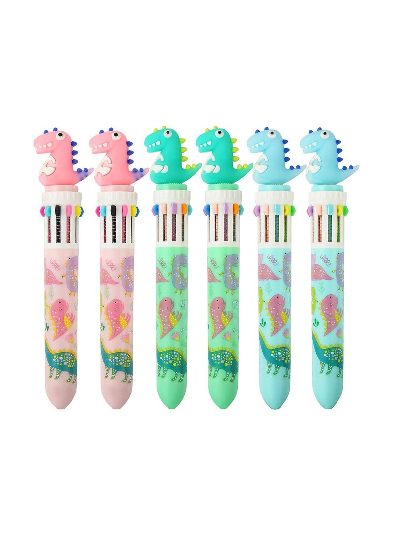 JOLLITY LLC Multicolor Ballpoint Pen 0.5mm, 10-in-1 Colored Retractable Dinosaur Shuttle ball point Pens for Office School Supplies Students Children Kids Gift (Dinosaur 6pcs) - Image 1
