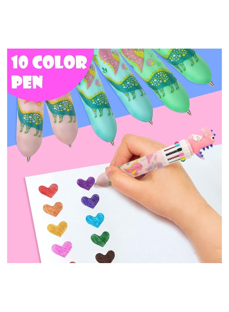 JOLLITY LLC Multicolor Ballpoint Pen 0.5mm, 10-in-1 Colored Retractable Dinosaur Shuttle ball point Pens for Office School Supplies Students Children Kids Gift (Dinosaur 6pcs) - Image 3