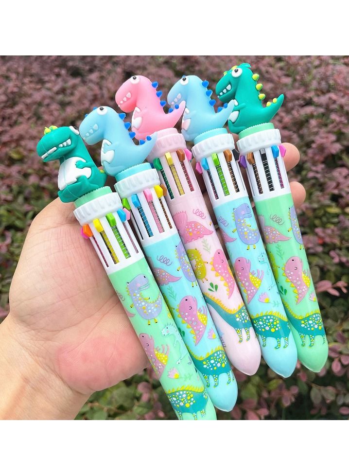 JOLLITY LLC Multicolor Ballpoint Pen 0.5mm, 10-in-1 Colored Retractable Dinosaur Shuttle ball point Pens for Office School Supplies Students Children Kids Gift (Dinosaur 6pcs) - Image 2