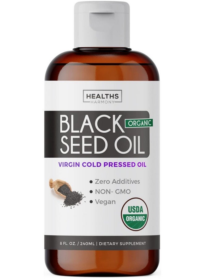 Healths Harmony Usda Organic Black Seed Oil Liquid (8 Fl Oz) Premium Coldpressed Nigella Sativa Producing Pure Black Cumin Seed Oil Antioxidant Supplement Vegan Glutenfree & Nongmo (No Pills Or Capsules)  - Image 1