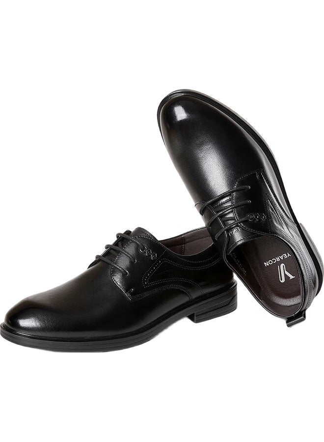 YEARCON أحذية رجال، أحذية رسمية للأعمال ذات مقدمة دائرية، أحذية جلدية عصرية مزودة بأربطة، أحذية زفاف ديربي، 53449W، سوداء، مقاس 38 - Image 1