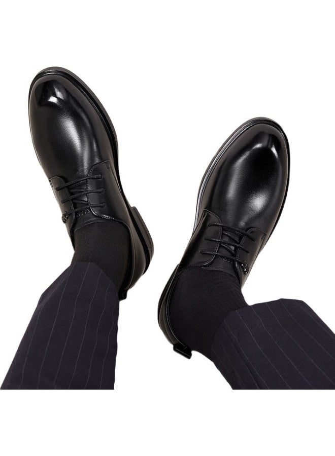 YEARCON أحذية رجال، أحذية رسمية للأعمال ذات مقدمة دائرية، أحذية جلدية عصرية مزودة بأربطة، أحذية زفاف ديربي، 53449W، سوداء، مقاس 38 - Image 3