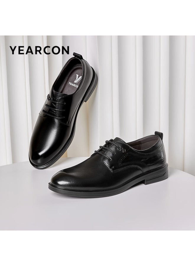 YEARCON Yierkang Men's Shoes, Round Toe Formal Business Shoes, Fashionable Lace-up Leather Shoes, Derby Wedding Shoes, 53449w, Black, Size 38 - Image 1