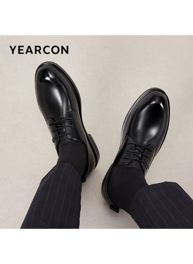 YEARCON Yierkang Men's Shoes, Round Toe Formal Business Shoes, Fashionable Lace-up Leather Shoes, Derby Wedding Shoes, 53449w, Black, Size 38 - Image 3