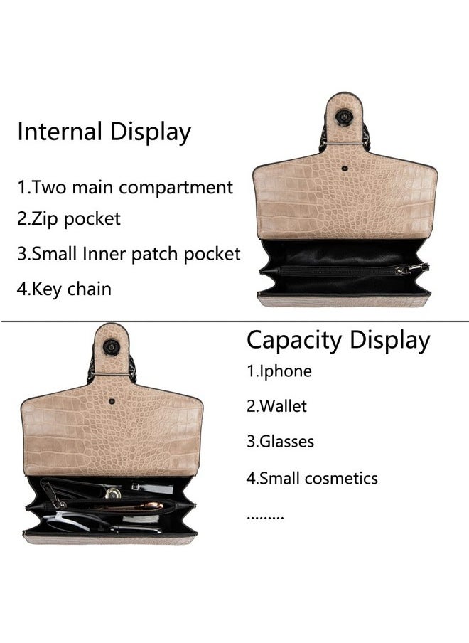 DEEPMEOW DEEPMEOW Crossbody Shoulder Chain Purse for Women - Crocodile Grain PU Leather Messenger Bag Evening Square Satchel Handbag（Khaki）  - Image 4