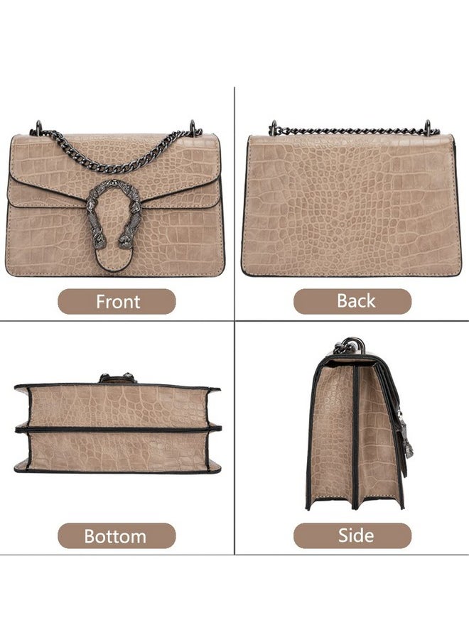 DEEPMEOW DEEPMEOW Crossbody Shoulder Chain Purse for Women - Crocodile Grain PU Leather Messenger Bag Evening Square Satchel Handbag（Khaki）  - Image 2