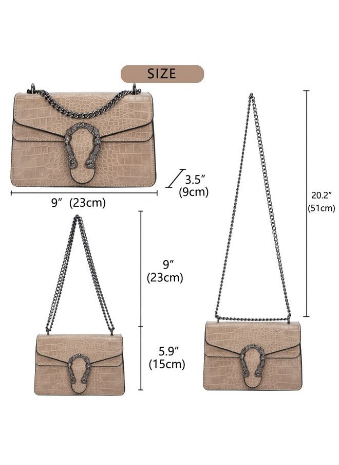 DEEPMEOW DEEPMEOW Crossbody Shoulder Chain Purse for Women - Crocodile Grain PU Leather Messenger Bag Evening Square Satchel Handbag（Khaki）  - Image 1