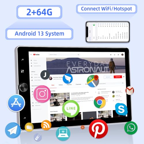 EKAT [2G+64G] راديو سيارة عمودي قابل للدوران بنظام أندرويد 13 بشاشة تعمل باللمس 10.4 بوصة مع وايرلس كار بلاي وأندرويد أوتو / EQ صوتي / بلوتوث 4.2 / تحكم عبر عجلة القيادة / نظام تحديد المواقع GPS / FM RDS - Image 2