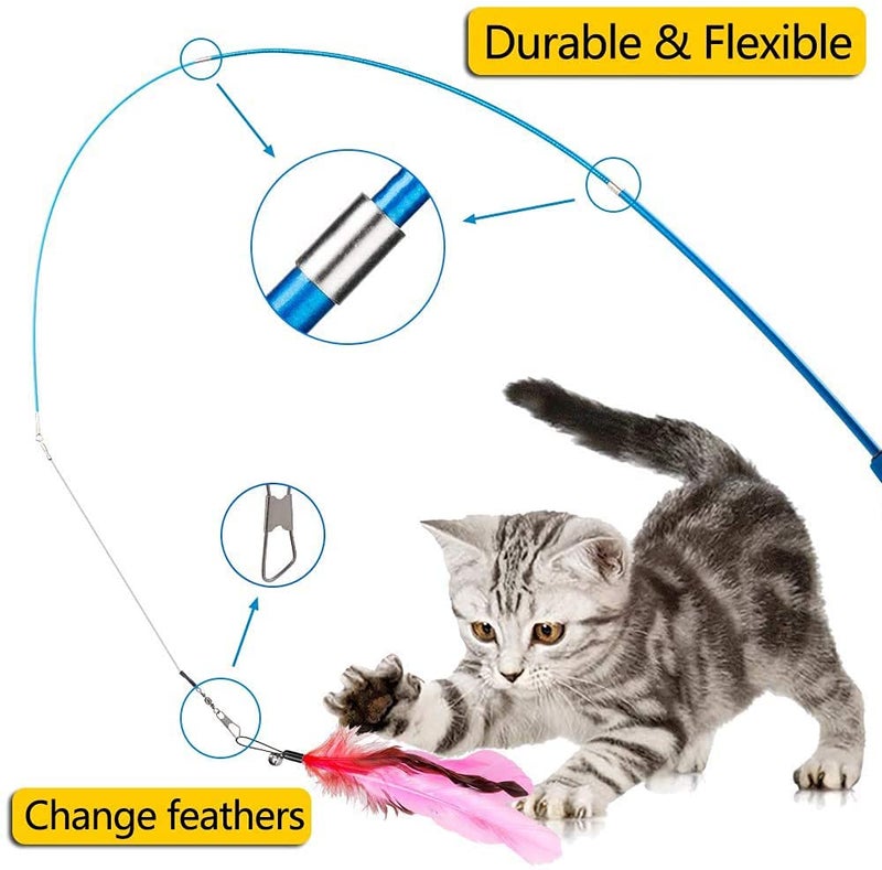 Qpets® ® Cat Interactive Toys Set with Retractable Teaser Wands and Feather Worm Toys Kitten Toys Variety of Vibrant Colours Activity Toys to Exercise Cats and Kittens - Image 2