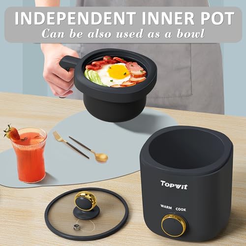 TOPWIT Rice Cooker Small, Mini Rice Cooker 2 Cups Uncooked, 1.2L Portable Rice Maker with Non-stick Coating, BPA Free, One Touch & Keep Warm Function, Grey - Image 2