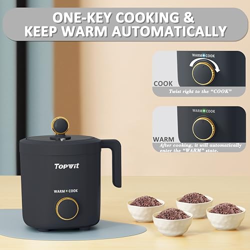TOPWIT Rice Cooker Small, Mini Rice Cooker 2 Cups Uncooked, 1.2L Portable Rice Maker with Non-stick Coating, BPA Free, One Touch & Keep Warm Function, Grey - Image 5