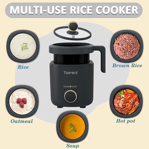 TOPWIT Rice Cooker Small, Mini Rice Cooker 2 Cups Uncooked, 1.2L Portable Rice Maker with Non-stick Coating, BPA Free, One Touch & Keep Warm Function, Grey - Image 4