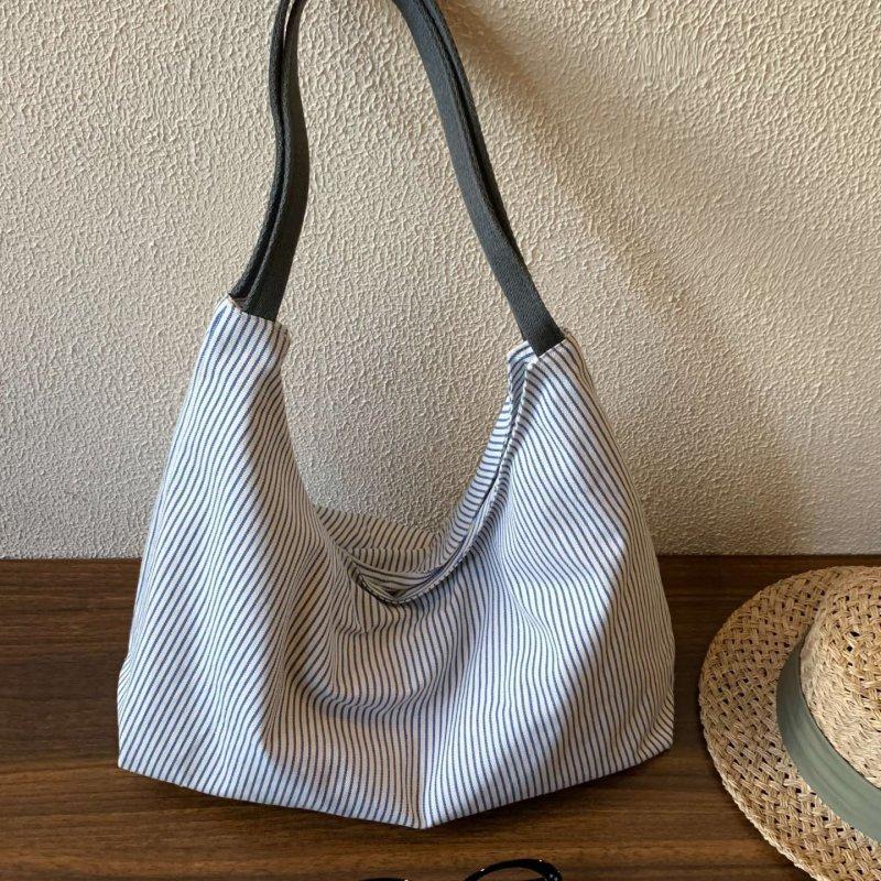 Korean-style Casual Contrast Stripe Tote Bag for Women - Image 4