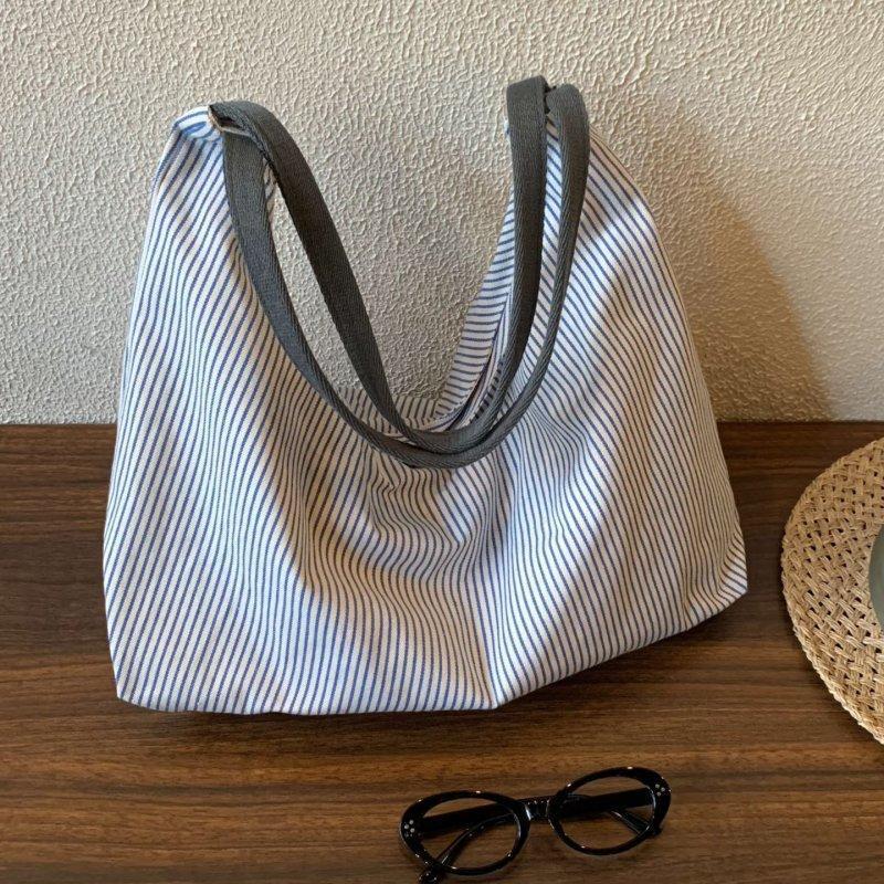 Korean-style Casual Contrast Stripe Tote Bag for Women - Image 1