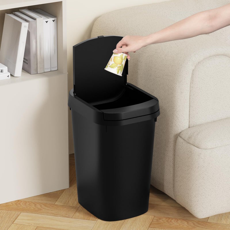 KSSKSS 3 Pack Bathroom Small Trash Can with Lid, 2.6 Gallon Slim Garbage Bin with Pop-Up Lid, 10L Plastic Wastebasket for Bedroom, Office, Kitchen, Toilet (Matte Black) - Image 2
