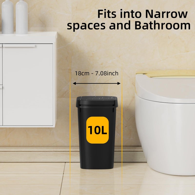KSSKSS 3 Pack Bathroom Small Trash Can with Lid, 2.6 Gallon Slim Garbage Bin with Pop-Up Lid, 10L Plastic Wastebasket for Bedroom, Office, Kitchen, Toilet (Matte Black) - Image 3