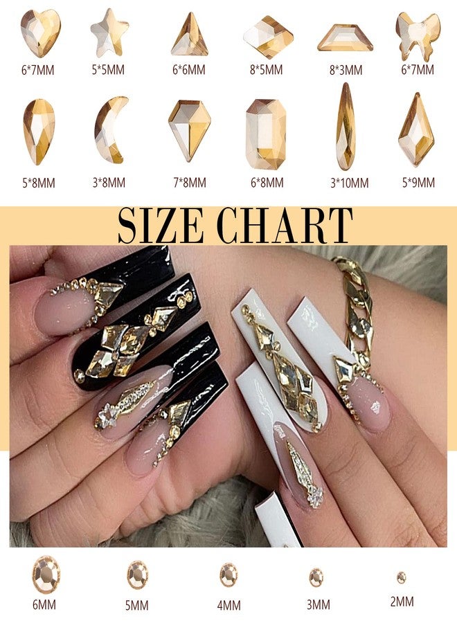 Canvalite 2518Pcs Nail Rhinestones Gems 12 Styles 3D Glass Champagne Crystals Charms Shiny Multi Shape Flatback Rhinestones with Gems Picker and Tweezers for DIY Nail Art - Image 2