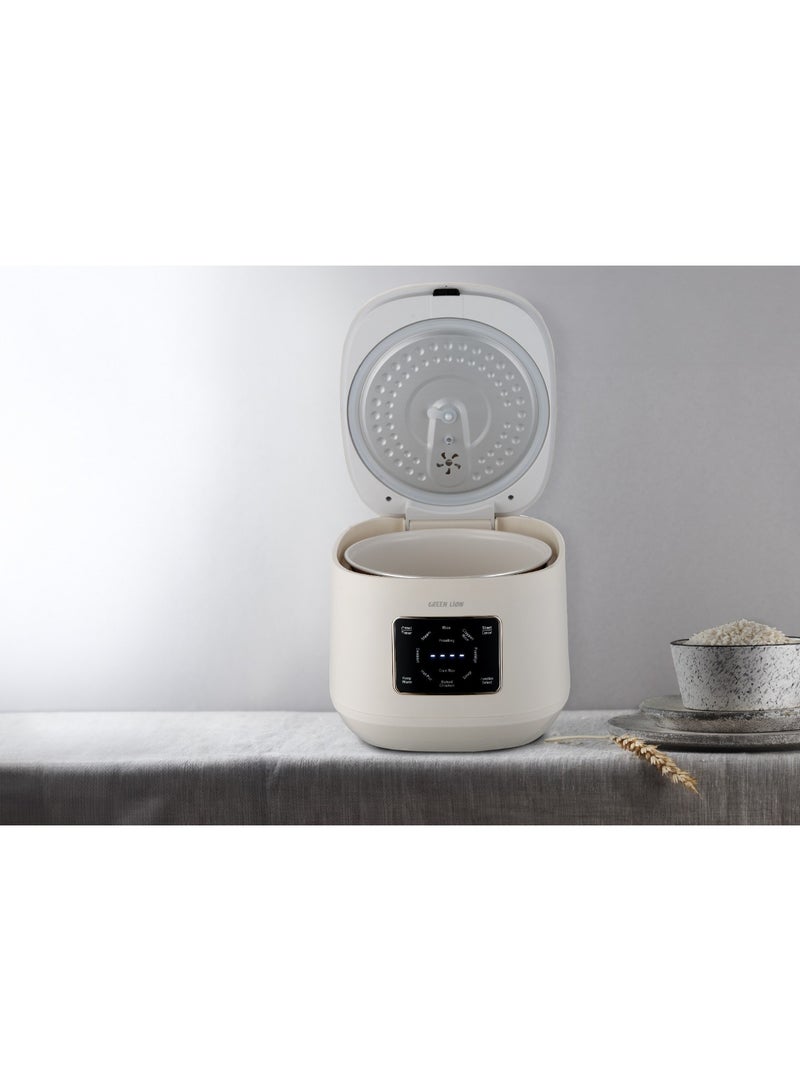 جرين ليون طباخ أرز رقمي 900 واط 5 لتر مع 9 أوضاع للطهي / مؤقت مسبق الضبط / فتحة تهوية / شاشة رقمية / وضع الحفاظ على الدفء / سهل التنظيف / التحكم باللمس / مادة بلاستيك البولي بروبيلين - أبيض - Image 2