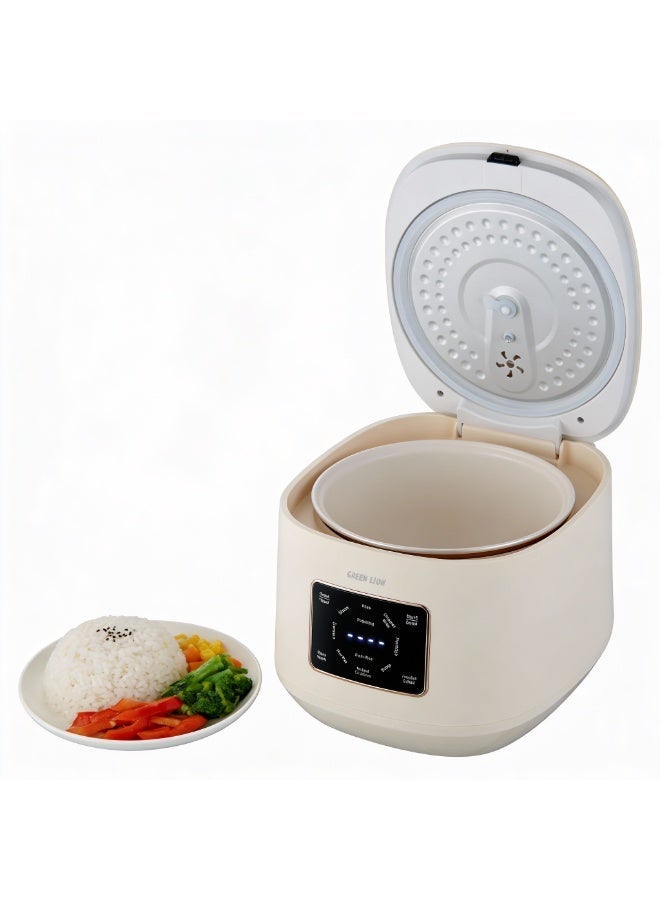 جرين ليون طباخ أرز رقمي 900 واط، سعة 5 لتر، 9 أوضاع طهي مسبقة، وضع الحفاظ على الحرارة، تحكم باللمس، فتحة تهوية، غير لاصق، وظيفة الحفاظ على الحرارة التلقائية، للاستخدام في المنزل، السكن الجامعي، المكتب، والسفر - Image 1