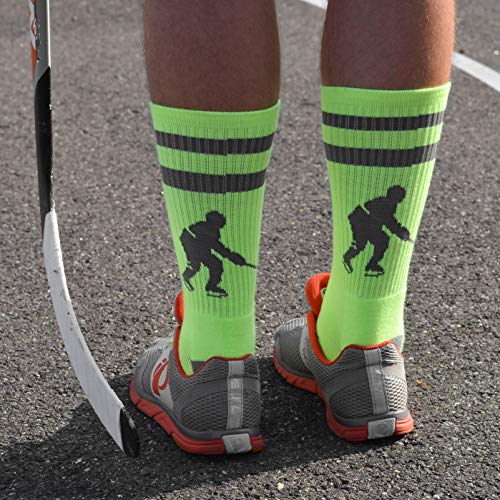 ChalkTalkSPORTS Hockey Half Cushioned Crew Socks | Hockey Player | Neon/Gray - Image 4