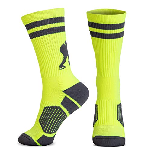 ChalkTalkSPORTS Hockey Half Cushioned Crew Socks | Hockey Player | Neon/Gray - Image 2