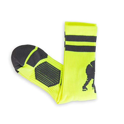 ChalkTalkSPORTS Hockey Half Cushioned Crew Socks | Hockey Player | Neon/Gray - Image 5