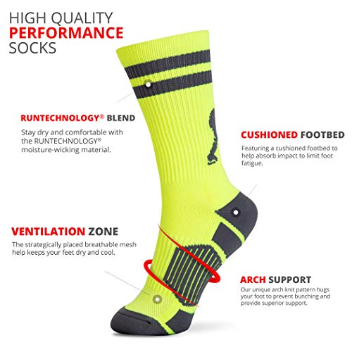 ChalkTalkSPORTS Hockey Half Cushioned Crew Socks | Hockey Player | Neon/Gray - Image 3