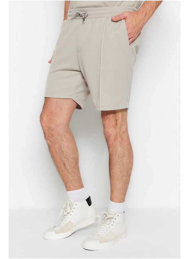 trendyol Regular/Normal Fit Medium Length Textured Elastic Waist Stitch Detail Pique Shorts TMNSS23SR00042  - Image 1