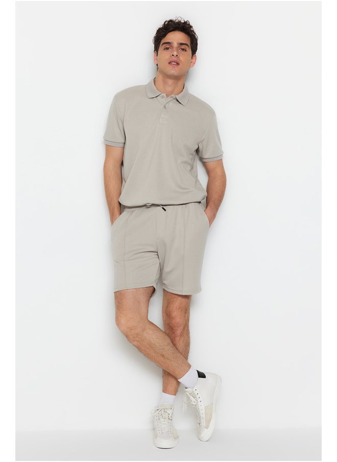 trendyol Regular/Normal Fit Medium Length Textured Elastic Waist Stitch Detail Pique Shorts TMNSS23SR00042  - Image 4