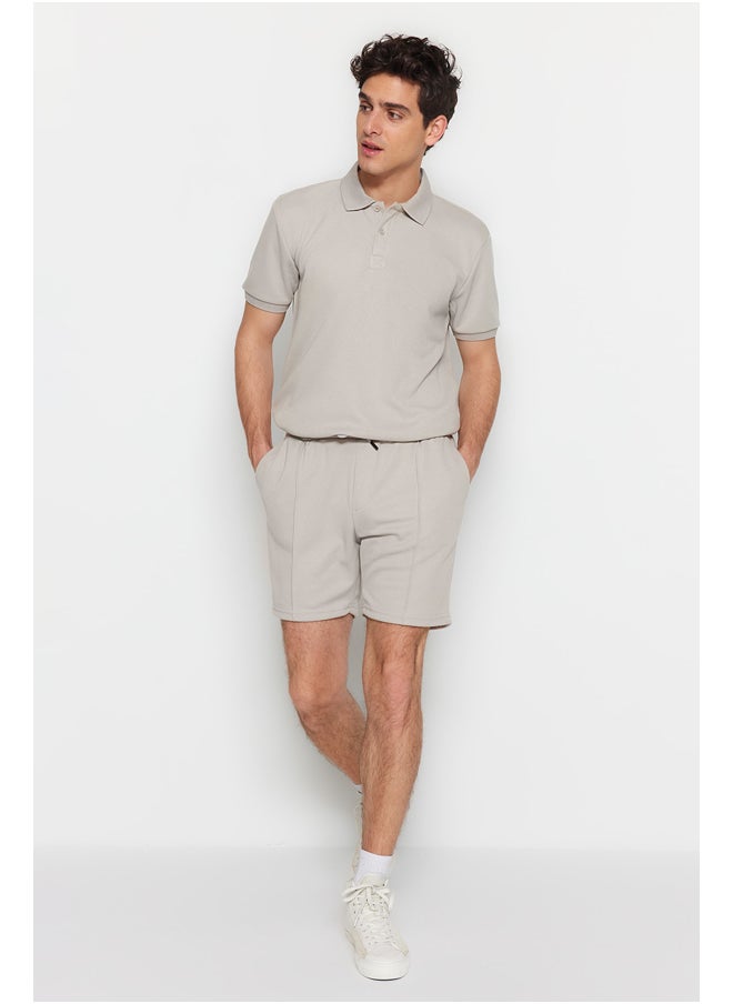 trendyol Regular/Normal Fit Medium Length Textured Elastic Waist Stitch Detail Pique Shorts TMNSS23SR00042  - Image 5