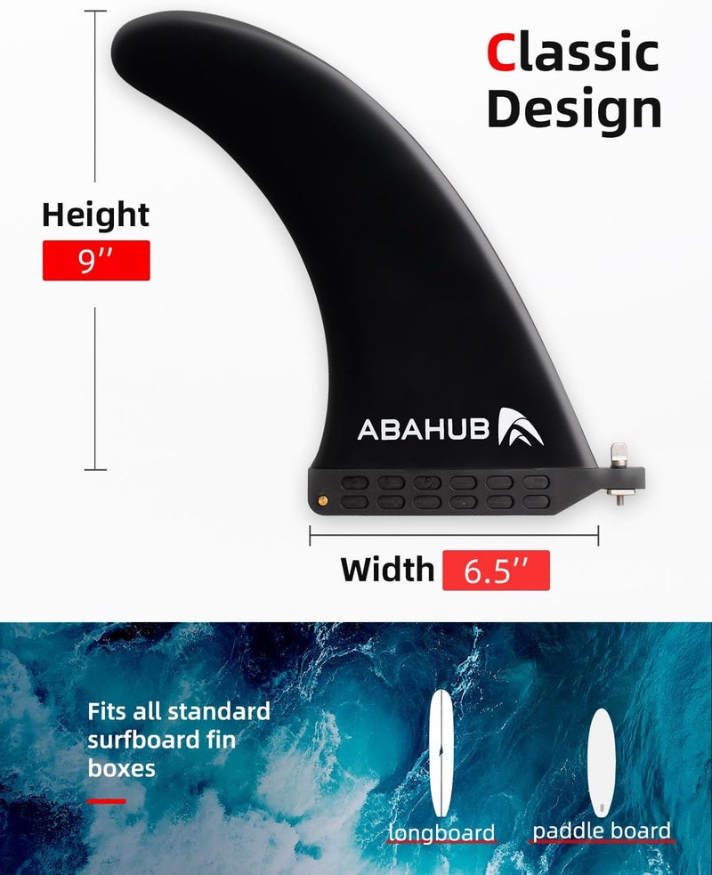Abahub زعنفة مركزية فردية 8 بوصة مع برغي زعنفة بدون أدوات، زعانف بديلة من الألياف الزجاجية مقاس 8 بوصة للوحة التزلج، لوحة التجديف، اللوح الطويل، أسود/أزرق/أبيض - Image 2