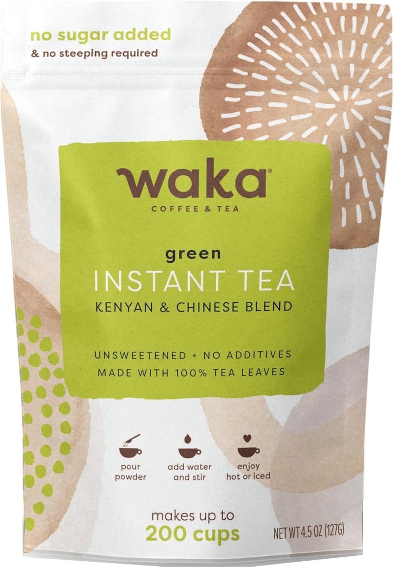 Waka Coffee مزيج شاي أخضر فوري واكا - 100% أوراق شاي، مسحوق غير محلى لـ 200 كوب، شاي ساخن أو مثلج سهل التحضير - Image 1