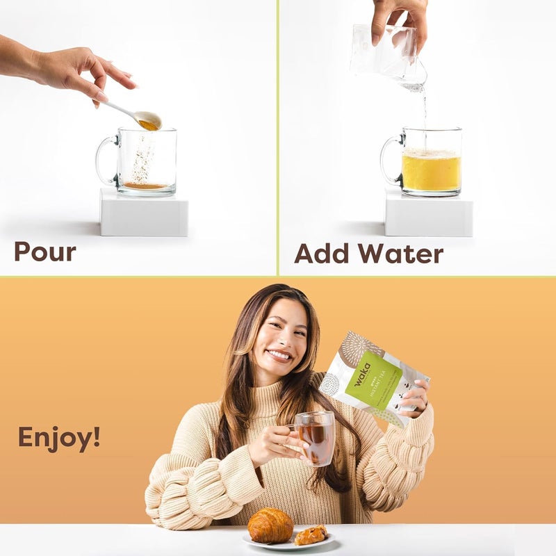 Waka Coffee مزيج شاي أخضر فوري واكا - 100% أوراق شاي، مسحوق غير محلى لـ 200 كوب، شاي ساخن أو مثلج سهل التحضير - Image 5