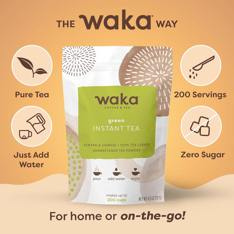 Waka Coffee مزيج شاي أخضر فوري واكا - 100% أوراق شاي، مسحوق غير محلى لـ 200 كوب، شاي ساخن أو مثلج سهل التحضير - Image 3