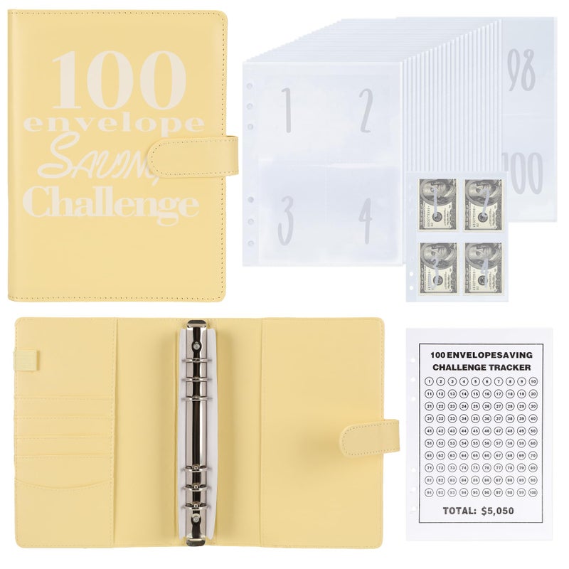 Nicooth 100 Envelopes Money Saving Challenge Money Saving Binder 100 Envelope Challenge Binder Savings Binder Envelope A5 Savings Challenge Book (A5Full Yellow) - Image 1