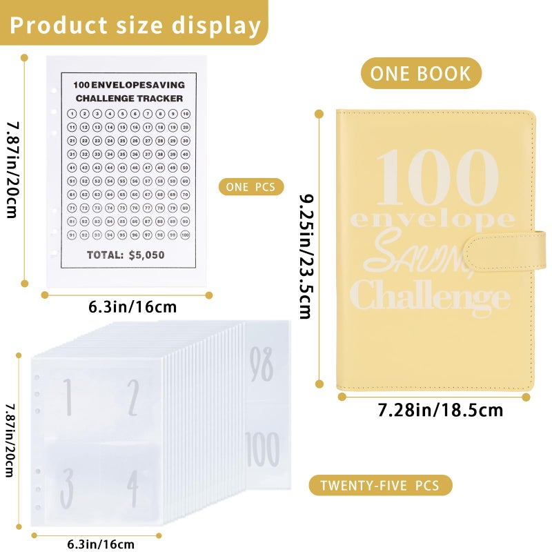 Nicooth 100 Envelopes Money Saving Challenge Money Saving Binder 100 Envelope Challenge Binder Savings Binder Envelope A5 Savings Challenge Book (A5Full Yellow) - Image 2