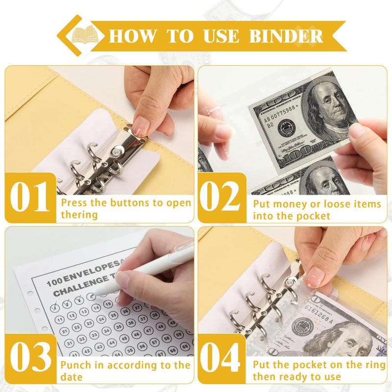 Nicooth 100 Envelopes Money Saving Challenge Money Saving Binder 100 Envelope Challenge Binder Savings Binder Envelope A5 Savings Challenge Book (A5Full Yellow) - Image 3