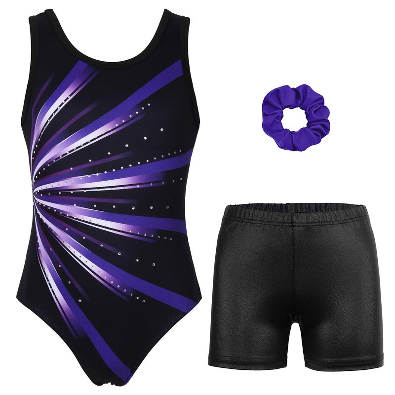 JOYSTREAM Gymnastics Leotards for Girls With Shorts Sparkly Ballet Dance Activewear Luminous Purple,12-13Years - Image 1