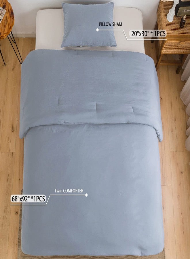 COTTEBED Twin Size Bed Comforter Sets, Super Soft Lightweight Washaed Cotton, 1 Bedding Down Comforter and 1 Pillowsham for Kids College Dorm Boys Girls (Twin/Twin XL,Light Dusty Blue) - Image 5
