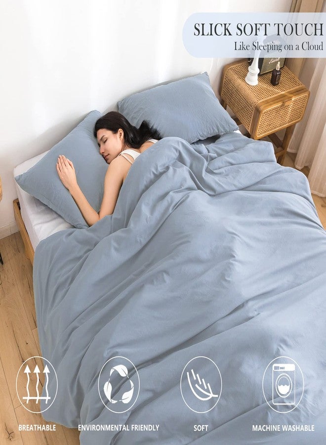 COTTEBED Twin Size Bed Comforter Sets, Super Soft Lightweight Washaed Cotton, 1 Bedding Down Comforter and 1 Pillowsham for Kids College Dorm Boys Girls (Twin/Twin XL,Light Dusty Blue) - Image 2