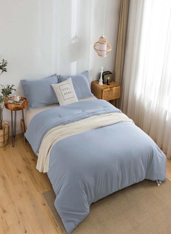 COTTEBED Twin Size Bed Comforter Sets, Super Soft Lightweight Washaed Cotton, 1 Bedding Down Comforter and 1 Pillowsham for Kids College Dorm Boys Girls (Twin/Twin XL,Light Dusty Blue) - Image 1
