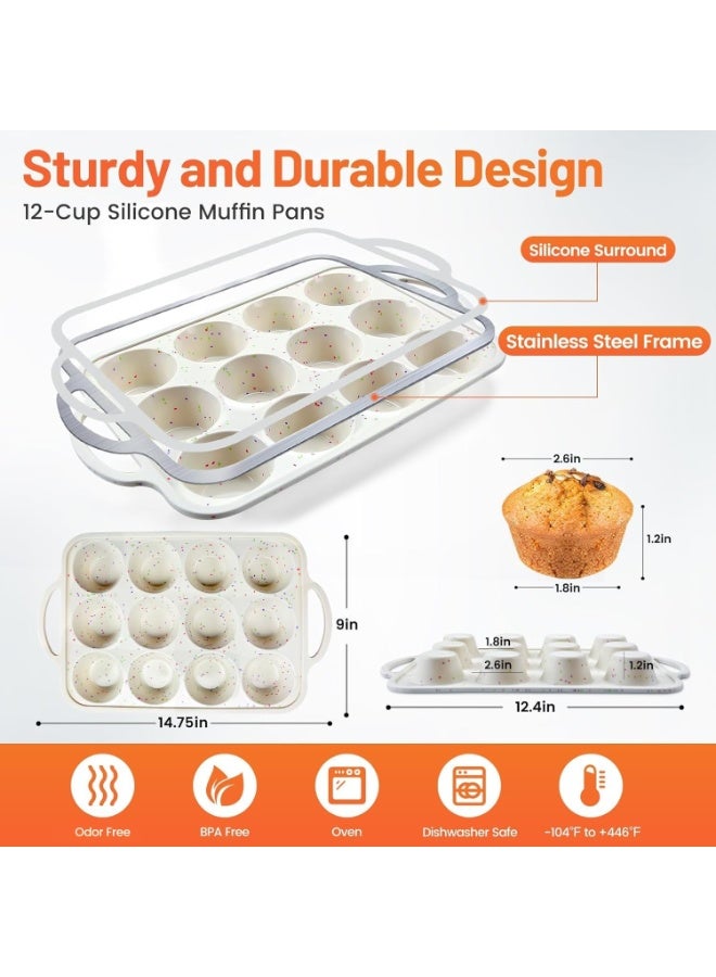 Happy Home Silicone Muffin Pan 12 Cup with Metal Reinforced Frame, Non-Stick BPA Free Cupcake Baking Pan, Food Grade Silicone Muffin Tin for Oven Microwave Freezer Dishwasher Safe, Heat Resistant -40°F to 446°F, Easy Release Flexible Cupcake Mold Tray for Muffins, Egg Bites, Cheesecake, Mini Cakes, Pizza Muffins, Chocolate Bites, DIY Soap Molds, Regular Size 12-Cavity Silicone Baking Mold for Home Kitchen Baking - Image 4