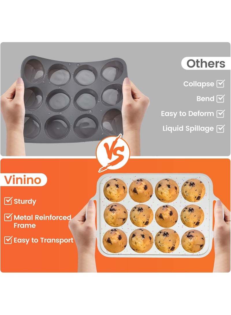 Happy Home Silicone Muffin Pan 12 Cup with Metal Reinforced Frame, Non-Stick BPA Free Cupcake Baking Pan, Food Grade Silicone Muffin Tin for Oven Microwave Freezer Dishwasher Safe, Heat Resistant -40°F to 446°F, Easy Release Flexible Cupcake Mold Tray for Muffins, Egg Bites, Cheesecake, Mini Cakes, Pizza Muffins, Chocolate Bites, DIY Soap Molds, Regular Size 12-Cavity Silicone Baking Mold for Home Kitchen Baking - Image 5