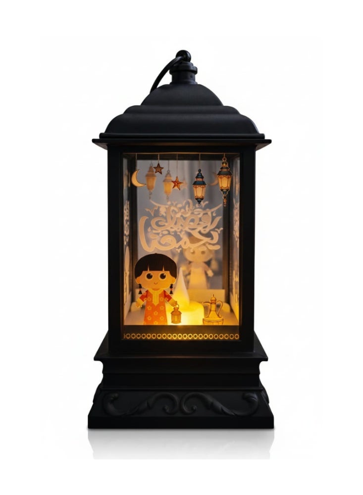 فانوس رمضان مزخرف بإضاءة دافئة - أسود - Image 1