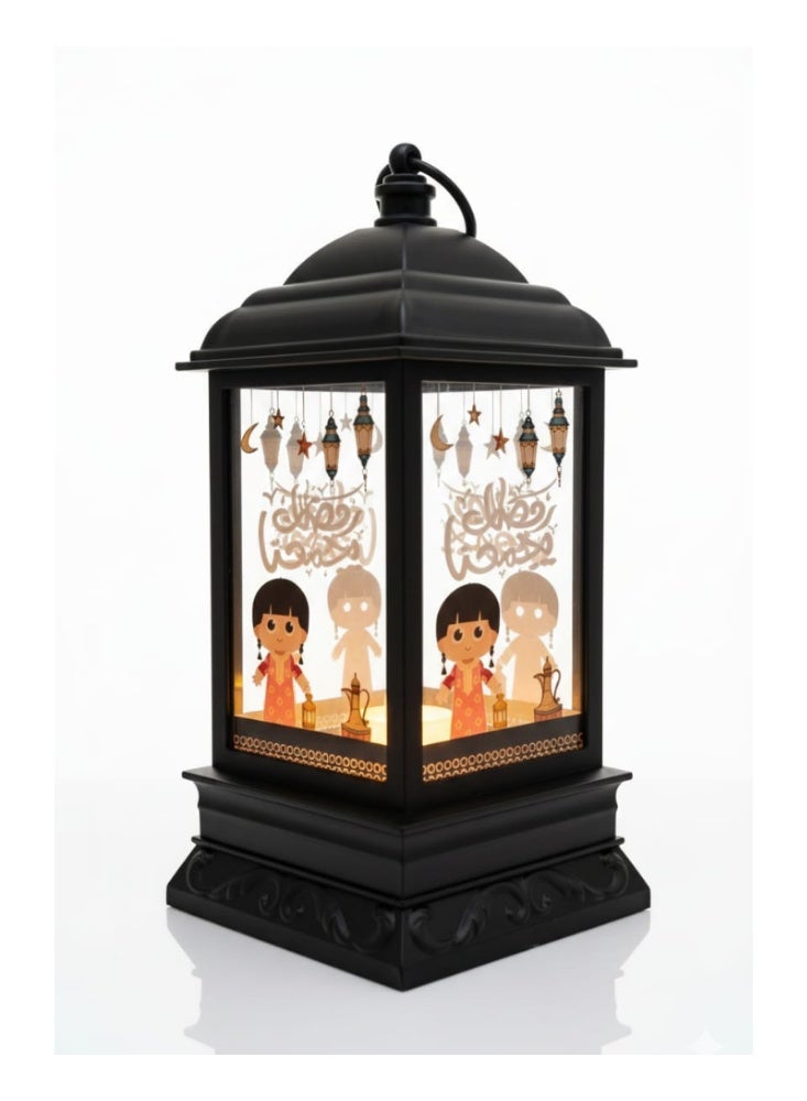 فانوس رمضان مزخرف بإضاءة دافئة - أسود - Image 4
