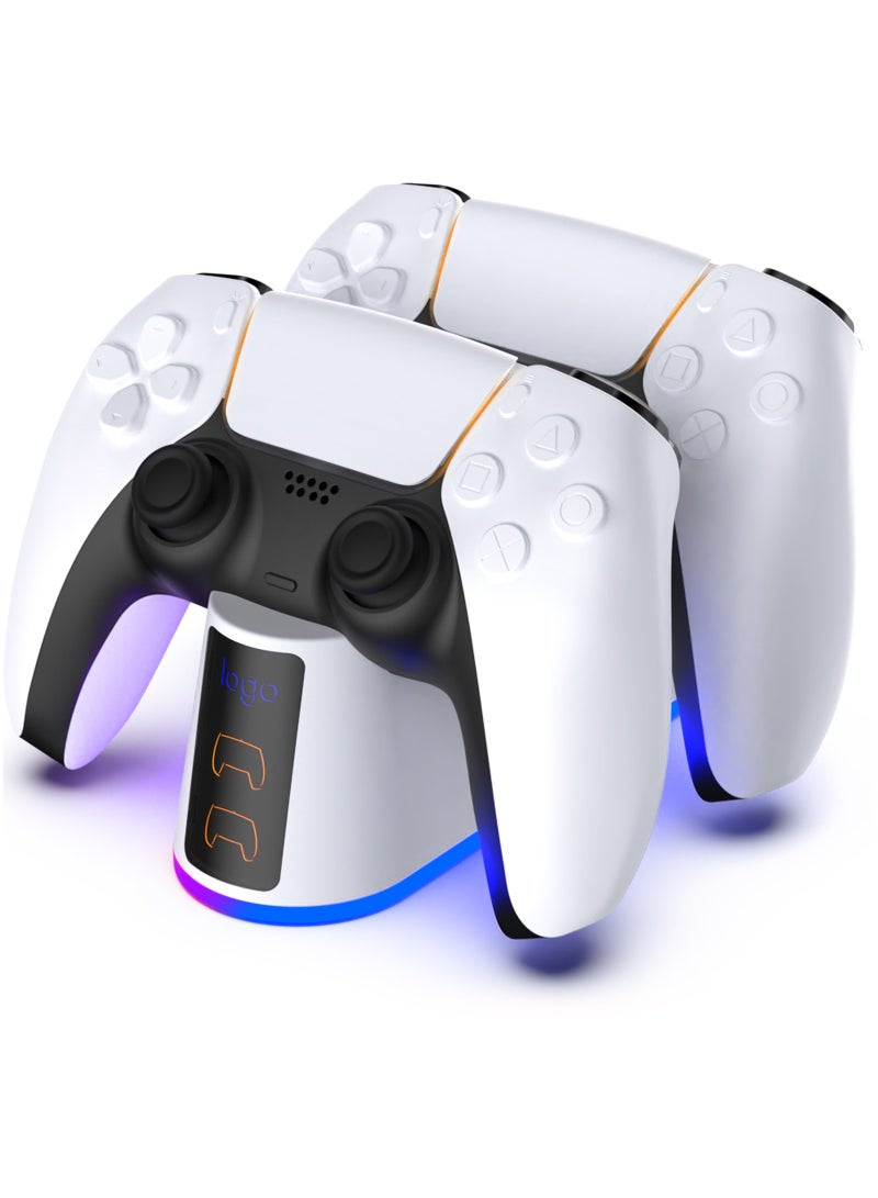فوميمو قاعدة شاحن وحدة تحكم بلايستيشن 5 - إضاءة RGB شحن سريعة لوحدة مؤشر LED كيبل USB C تصميم نقر حماية ذكية أمنة لذراع متعدد الألوان - Image 2