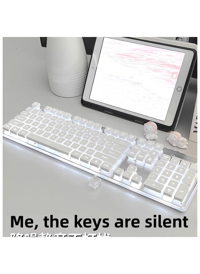 Generic Front 107 Real Feel Mute Keyboard Game Computer Mechanical Office Girl Walker Wireless Wired Keyboard Mouse-Color:Mechanical Feel-[wired Two-piece Set] Black White Light + Mouse■Water Drop Keycap-no-104 Keys-official Standard  - Image 3