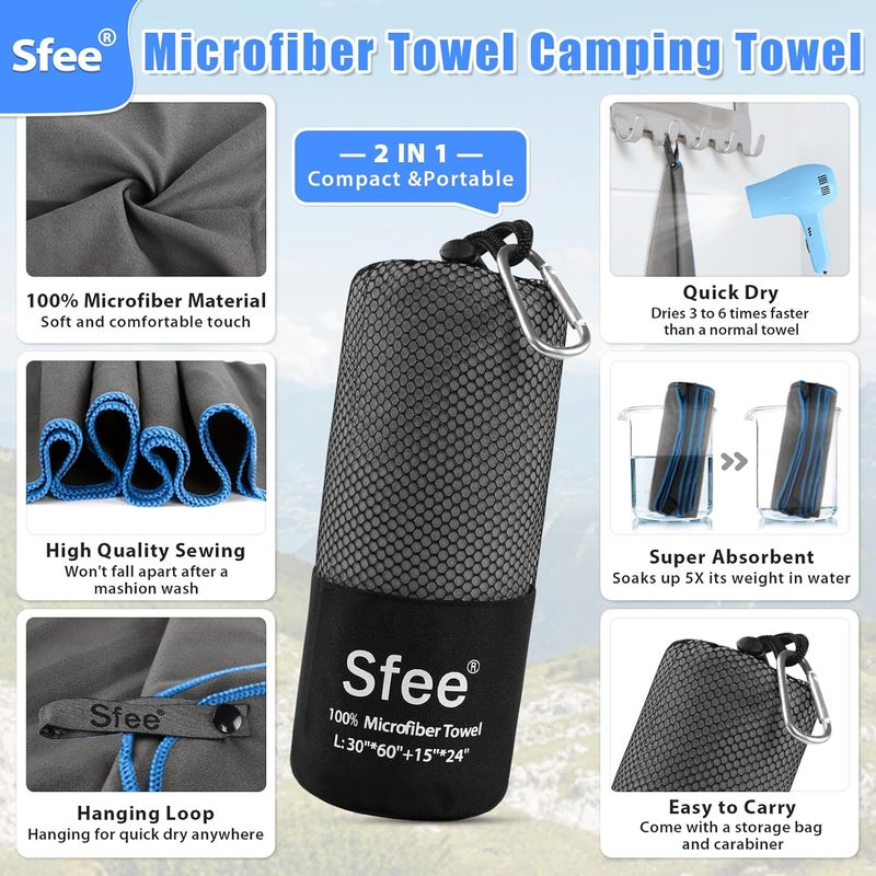 Sfee 2 Pack Microfiber Travel Towel - Quick Dry, Super Absorbent, Compact Lightweight for Camping, Sports, Swim, Gym, Beach, Hiking, Pool, Backpacking, Bath, Yoga - Image 2